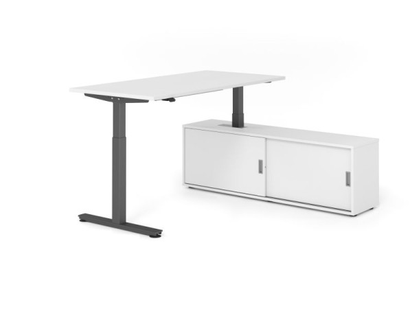 Hammerbacher Schreibtisch XMST16, 160x80cm, Platte: Weiß, T-Fuß Gestell Graphit, Höhe: 71 - 120 cm, Weiß / Weiß, VXMST16SB/W/G/W/W