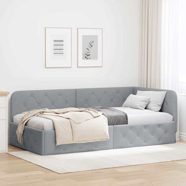 vidaXL Eckbettgestell mit Kopfteil Hellgrau 100 x 200 cm Stoff, 42016503