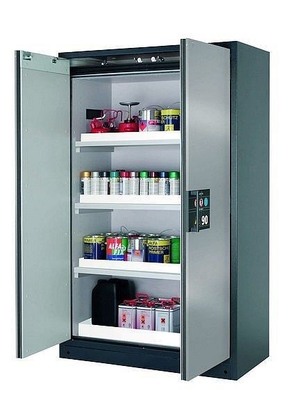 asecos Sicherheitsschrank Q-CLASSIC-90, Q90.195.120 in Silber mit 3x Wannenboden Standard (Polypropylen), 30001-049-30013