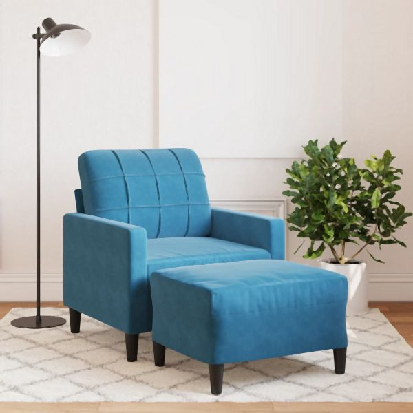 vidaXL Sessel mit Hocker Blau 60 cm Samt, Platz zum Plaudern, 3278266