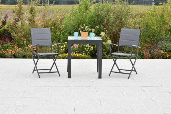 Merxx Florenz Set 3-teilig, 2 Florenz Klappsessel, Graphit/grau, 1 Balkonausziehtisch, 65 (130) x 65 cm, matte Glasplatte, 51025-309