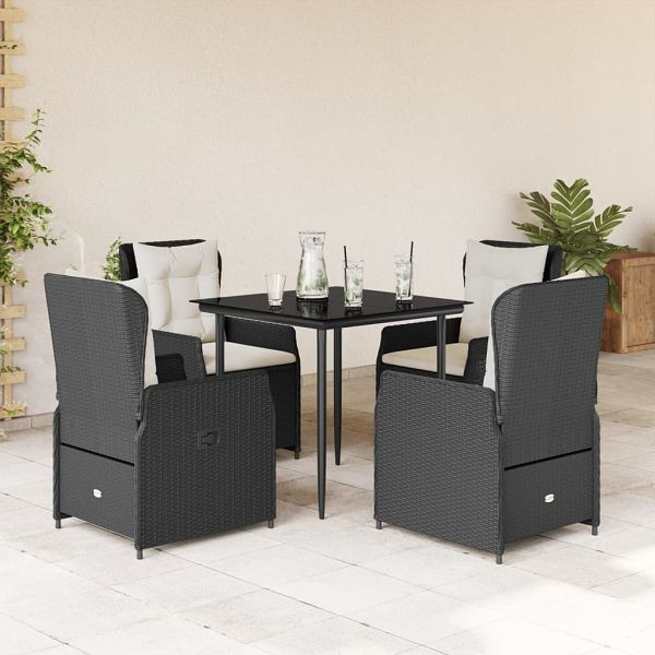 vidaXL 5-tlg. Garten-Essgruppe mit Kissen Schwarz Poly Rattan, 3262827