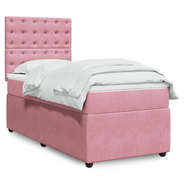 vidaXL Boxspringbett mit Matratze Rosa 80x200 cm Samt, 3294507