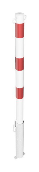 Schake Absperrpfosten Stahlrohr Ø 60 x 2,5 mm herausnehmbar für Vorhangschloss, feuerverzinkt und weiß beschichtet, 2 Ösen, 460VB/2