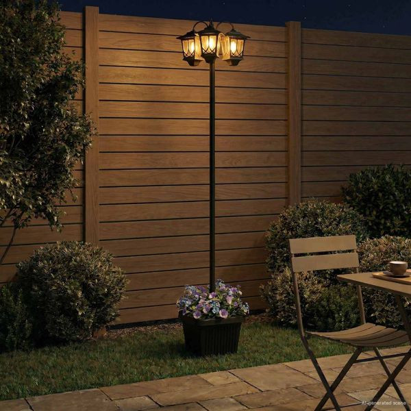 vidaXL 3-Kopf Laternenpfahl Schwarz 32 x 32 x 188 cm Aluminium und ABS, 42042696