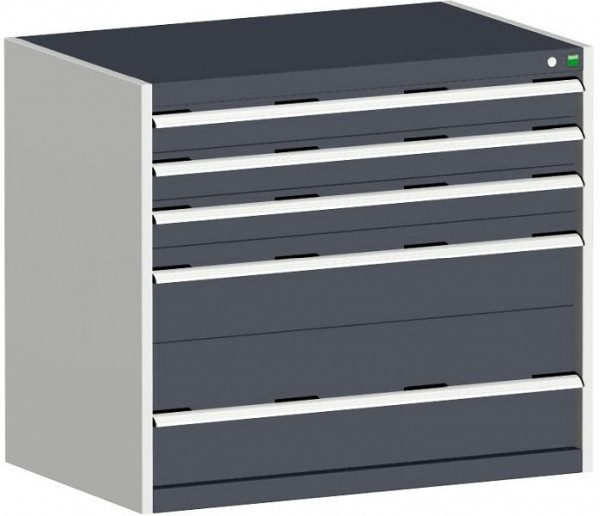 bott cubio Schubladenschrank bestückt mit 5 Schwerlastschubladen BxTxH: 1050 x 650 x 900 mm, RAL 7035/7016, 40021018.19V