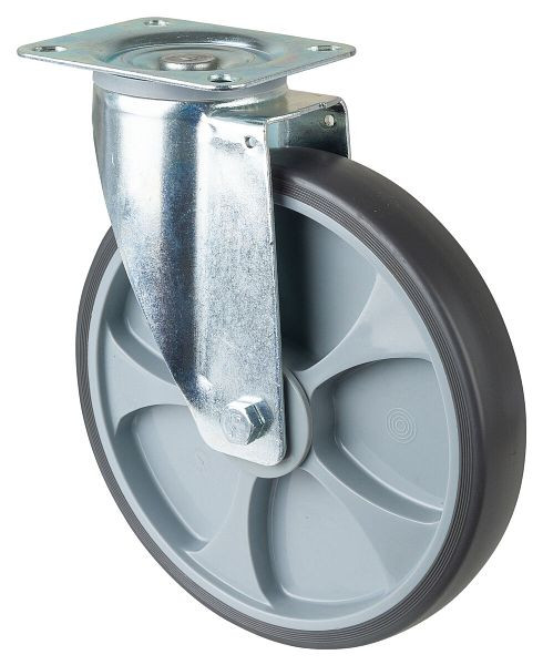 BS Rollen Transportrolle, Breite 45 mm, Ø250 mm, bis 300 kg, Reifen thermoplastisch grau, Radkörper Kunststoff, Kugellager, Platte, L400.A85.250