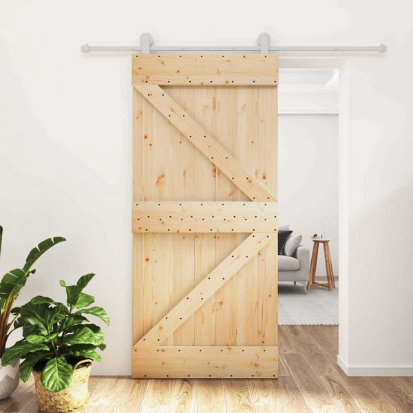 vidaXL Schiebetür Natürlich und Weiß 95 x 210 cm Massivkiefer, 3445022