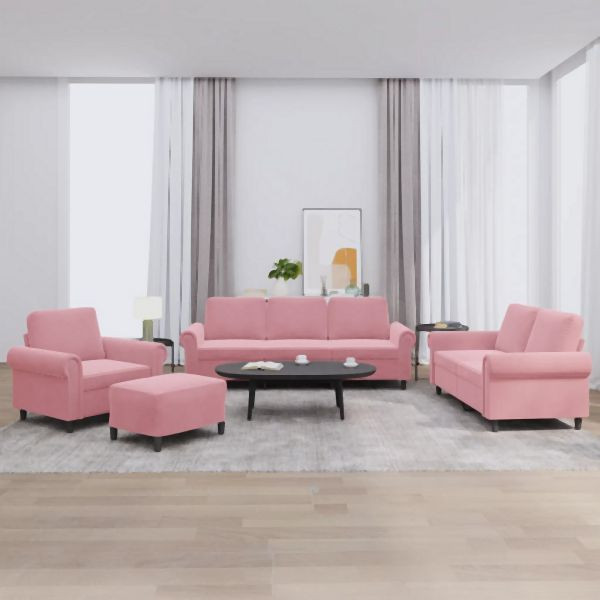 vidaXL 4-tlg. Sofagarnitur mit Kissen Rosa Samt, 3202183