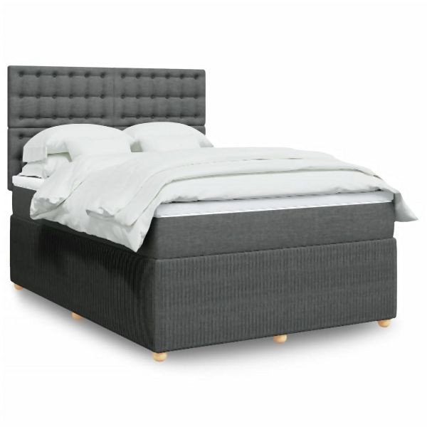 vidaXL Boxspringbett mit Matratze Dunkelgrau 140x200 cm Stoff, 3292094