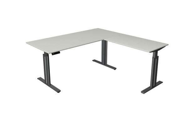 Kerkmann Sitz-/Stehtisch B 1800 x T 800 mm, mit Anbauelement 1000 x 600mm, elektrisch höhenverstellbar von 720-1200mm, Memory-Funktion, lichtgrau, 10324611