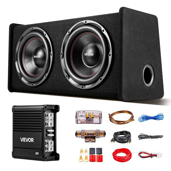 VEVOR Auto Subwoofer Set 305 mm, Dual-Subwoofer & Verstärker 490 W RMS, inkl. Verkabelungssatz, für PKW & SUV, YY2PCS12INCHLBWYH001V9