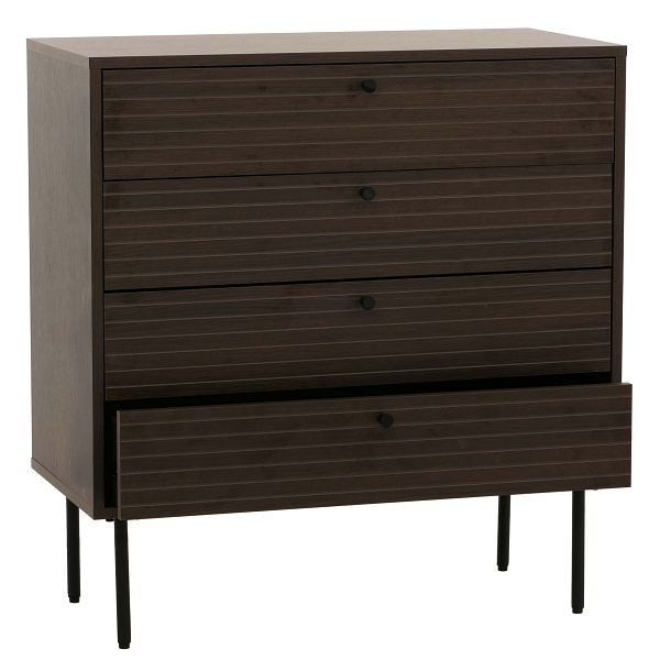 Mendler Kommode HWC-N78, Sideboard Schrank, 4 Schubladen, skandinavischer Stil Metall Holz Melamin MVG 85x80x40cm, dunkelbraun, 109301+109302