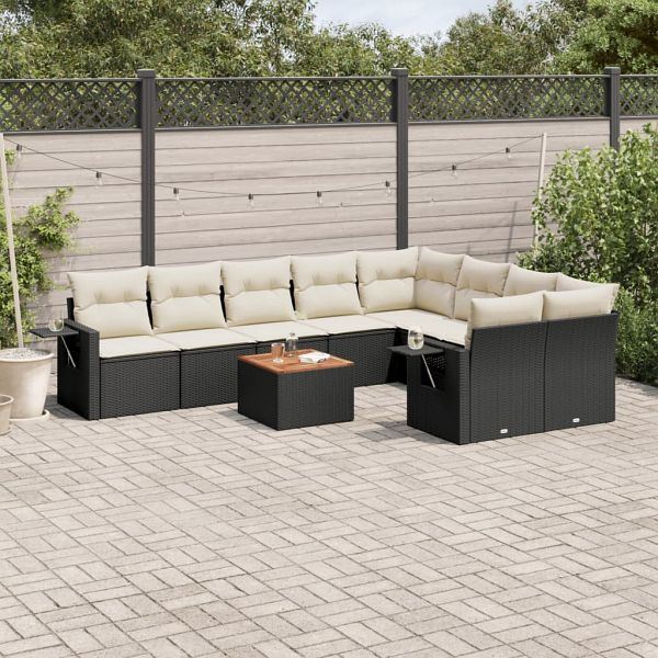 vidaXL 10-teilig Garten-Sofagarnitur mit Kissen Schwarz Poly Rattan, 3257050