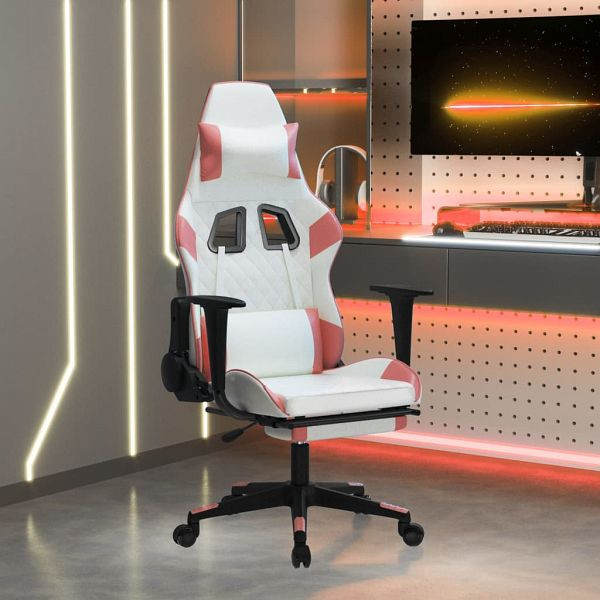 vidaXL Gaming-Stuhl mit Fußstütze Weiß und Rosa Kunstleder, 3143772