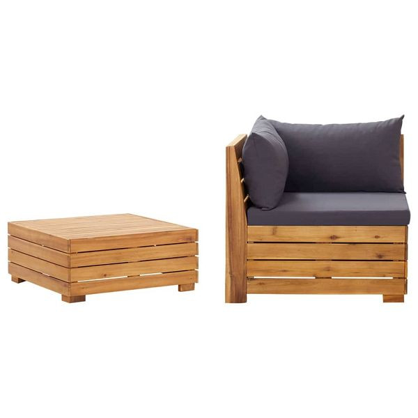 vidaXL 2-teilig Garten-Lounge-Set mit Kissen Massivholz Akazie, 316088