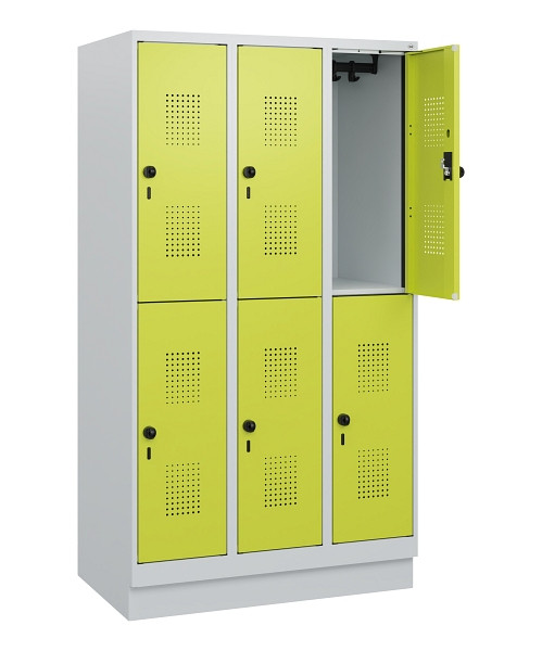 C+P Doppelstöckiger Spind Evolo PLUS, Sockel, 6 Fächer, 1630x900x500mm, 7035/002, Drehriegel, 0493205-30 S10015