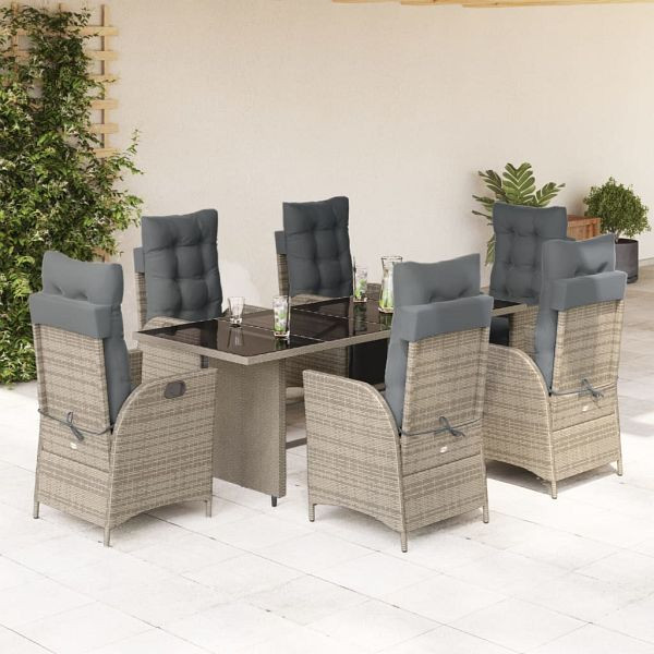 vidaXL 7-teilig Garten-Essgruppe mit Kissen Grau Poly Rattan, 3213356