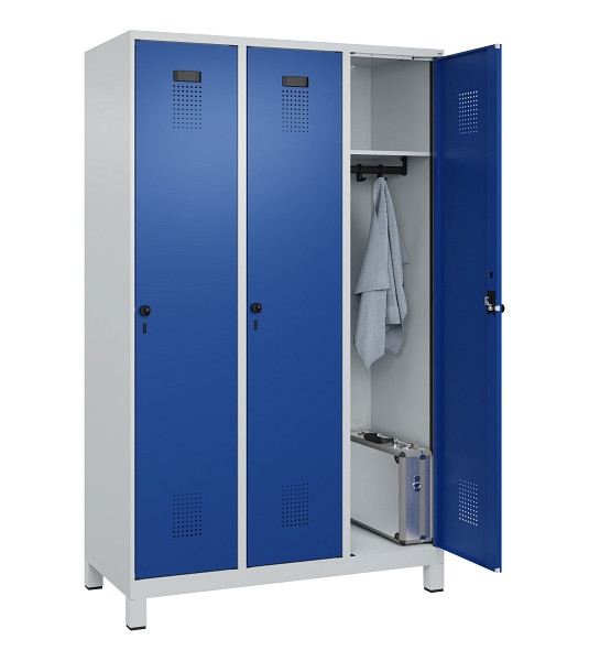 C+P Spind Evolo PLUS, mit Füßen, 3 Abteile, 1950x1200x500mm, 7035/5010, Verschluss Drehriegel, Ablageböden 3, 049010-32 S10006