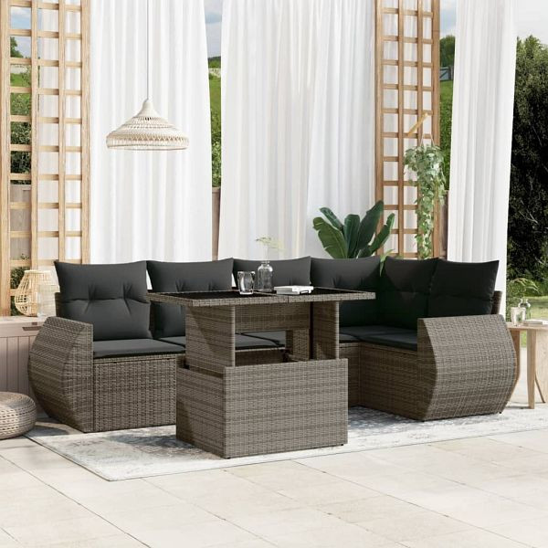 vidaXL 6-tlg. Garten-Sofagarnitur mit Kissen Grau Poly Rattan, 3268520