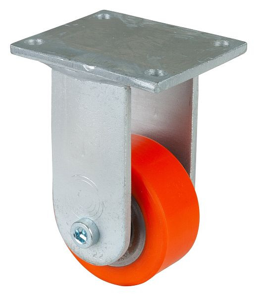 BS Rollen Schwerlastrolle, Bockrolle, Rad-Breite 36 mm, Rad-Ø 80 mm, Tragfähigkeit 250 kg, Guss-Polyurethan 95 Shore A, Guss, Kugellager, RR110.C10.080