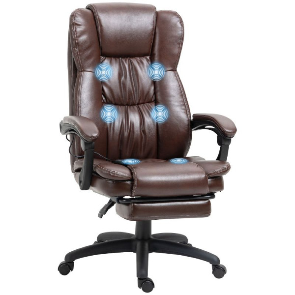 Vinsetto Verstellbarer Drehstuhl mit Fußstütze, Kopfstütze, Massagefunktion, Kunstleder, 68,5x68,5x113-121cm, Braun, 921-539V90BN