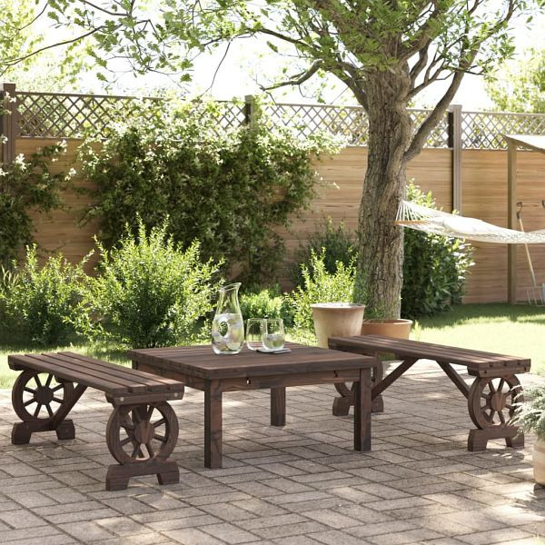 vidaXL Gartenbänke 2 Stück Massivholz Tanne, Material: Massives Tannenholz mit gebrannter Optik, 3207136