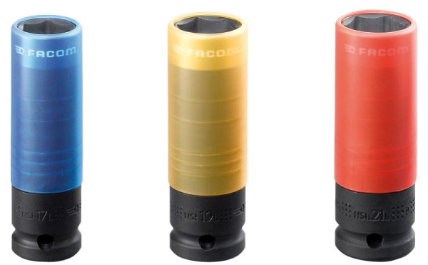 Facom IMPACT-Steckschlüssel, extra verstärkt, teflonbeschichtet, Antriebe Innenvierkant 1/2", Abtriebe Sechskant-Profil, 3-teilig, NSI.3LPB