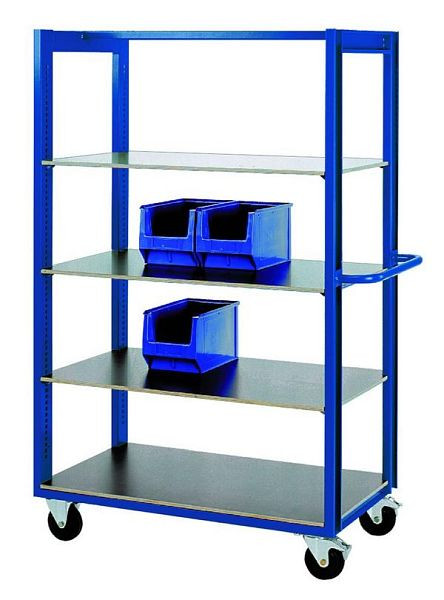 KLW Regalwagen, mit 4 verstellbaren Ablageböden, aus phenolharzvergütetem Sperrholz, 8613-6051K-4C12