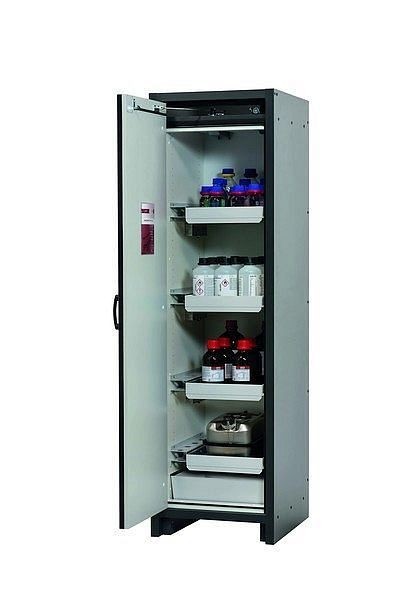 asecos Sicherheitsschrank Q-CLASSIC-30, Q30.195.056 in enzianblau RAL 5010 mit 3x Auszugswanne Standard (Stahlblech), 31002-067-30091