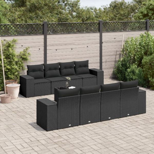 vidaXL 9-tlg. Garten-Sofagarnitur mit Kissen Schwarz Poly Rattan, 3254682