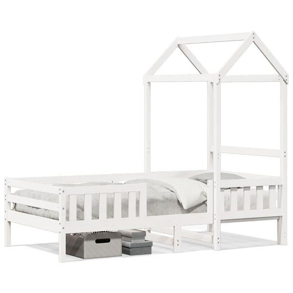 vidaXL Massivholzbett mit Dach Weiß 75x190 cm Kiefer, 3282169