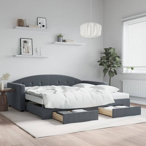vidaXL Tagesbett Ausziehbar mit Schubladen Dunkelgrau 100x200 cm Samt, 3197381