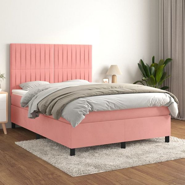 vidaXL Boxspringbett mit Matratze Rosa 140x190 cm Samt, 3143144