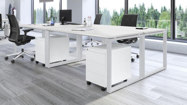 Deskin Tisch CELSUS, Platte Holzdekor Weiß, Gestell Alusilber, B 1600 x T 800 x H 700 mm, 349060