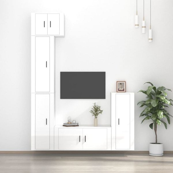 vidaXL 5-teilig TV-Schrank-Set Hochglanz-Weiß Holzwerkstoff, 3188800