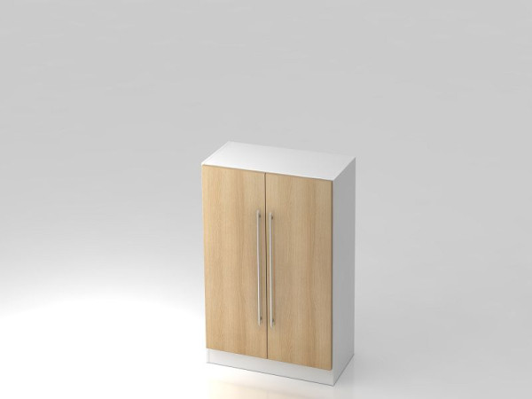 Hammerbacher Schrank 3OH mit Sockelblende Relinggriff Weiß/Eiche, 80x42x127 cm (BxTxH), V7550/W/E/RE