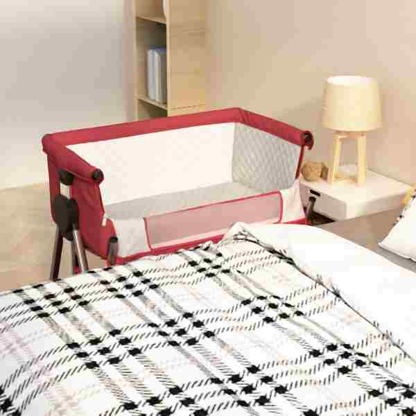 vidaXL Babybett mit Matratze Rot Leinenstoff, 10293, 8720286444139