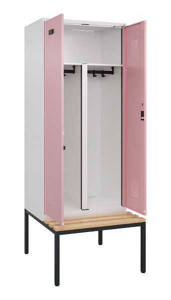 C+P PSA Doppel-Spind Evolo PLUS, Bank, 2 Abteile, 2120x800x815mm, 9016/3015, Zylinderschloss, Sitzfläche Buche-Hartholz, Sitzbank, 0490527-22P S10045