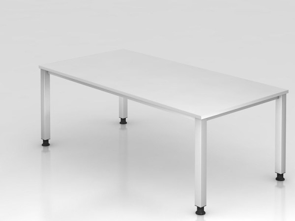 Hammerbacher Schreibtisch 4-Fuß eckig 200x100cm weiß, Rechteckform, VQS2E/W/S