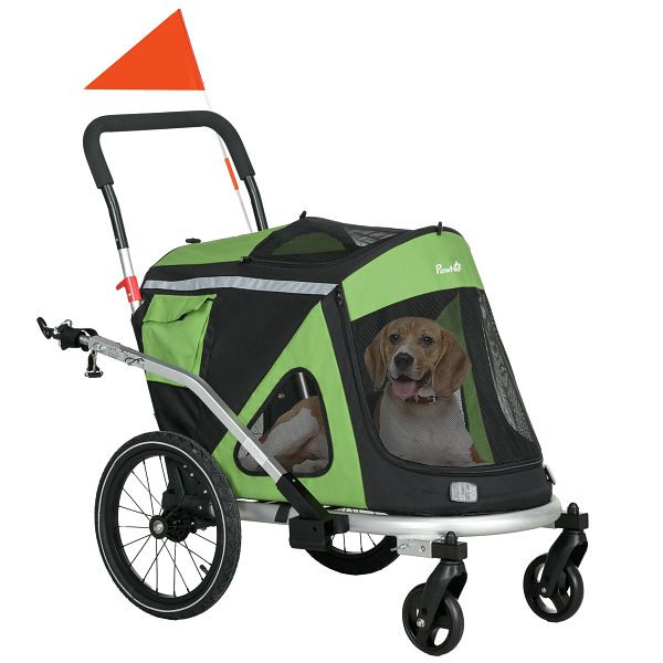 PawHut 2-in-1 Hundebuggy Hundejogger Fahrradanhänger bis 20kg 2 Reflektoren 1 Sicherheitsleine 150 x 68 x 95 cm Grün, D00-186V00GN