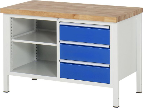 RAU Werkbank Serie 8000 - Modell 8462, B1250 x T700 x H840-1040 mm, Systemunterbau B1235 x T650 x H800-1000 mm, 03-8462A2-127B4H.11
