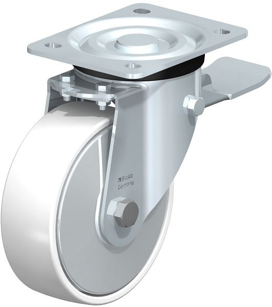 Blickle L-PPN 150G-ST-FA Stahlblech-Lenkrolle, mittelschwere Ausführung, mit Anschraubplatte & Feststeller, Polypropylen, Weiß, 762805