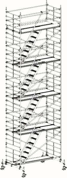 HYMER Treppen-Fahrgerüst mit Fahrtraverse, Bühnenlänge 2,95 m, Rahmenteilbreite 1,50 m, Reichhöhe 10,60 m, 827310