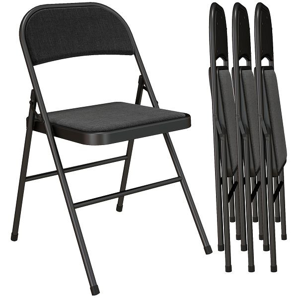HOMCOM 4er-Set Klappstühle, Tragbare Bürostühle, Metallbeine, Faltstuhl für Büro, Empfang, Wartezimmer, Leinenoptik, Schwarz, 835-005V05BK