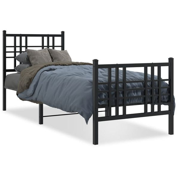 vidaXL Bettgestell mit Kopf- und Fußteil Metall Schwarz 75x190 cm, 376332