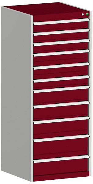 bott cubio Schubladenschrank bestückt mit 11 Schubladen BxTxH: 650 x 650 x 1600 mm, RAL 7035/3004, 40019156.24V