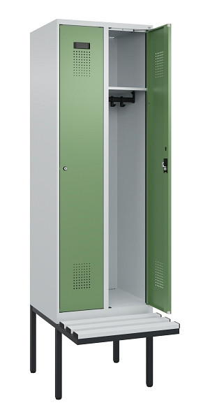 C+P Spind Evolo PLUS, 2 Abteil, 2120x600x815mm, 7035/6011, Zylinderschloss, Material Sitzfläche Kunststoff, 0490407-20 S10091