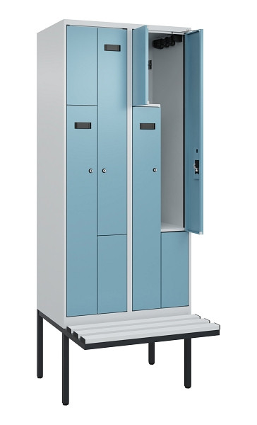 C+P Z-Spind Evolo PLUS, Bank, 4 Fächer, 2120x800x815mm, 7035/0010, Zylinderschloss, Material Sitzfläche Kunststoff, 0490437-224 S10090