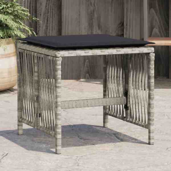 vidaXL Gartenhocker mit Kissen 4 Stück Hellgrau 41x41x36 cm Poly Rattan, UV-beständig, 365060